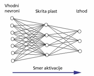 Preprosto nevronsko mrežo predstavljajo umetni nevroni, razvrščeni v sloje. Signali potujejo vzdolž slojev, nevroni na istem nivoju pa niso povezani. Možne so tudi druge sestave.